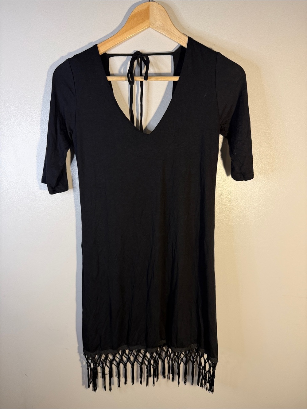 Lulu’s Future Memories Black Fringe Dress, Small